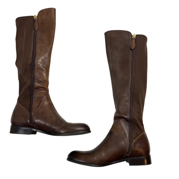 Franco Sarto boots women's 6 brown leather Marielle round toe side zip - Picture 5 of 13